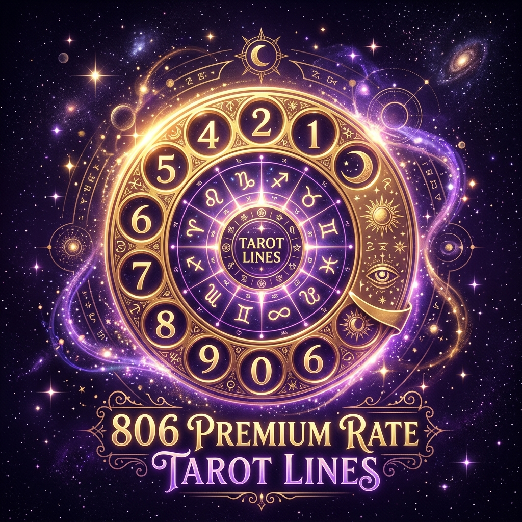 Ilustración esotérica profesional sobre: mitos y realidades de trabajar en líneas de tarot 806. Guía visual para tarotistas y videntes profesionales.